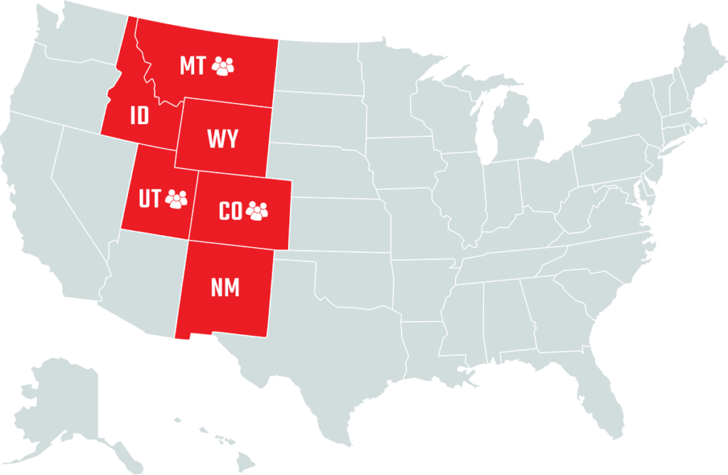 RepMasters - Service Area Map - Serving Montana, Idaho, Wyoming, Utah, Colorado, and New Mexico